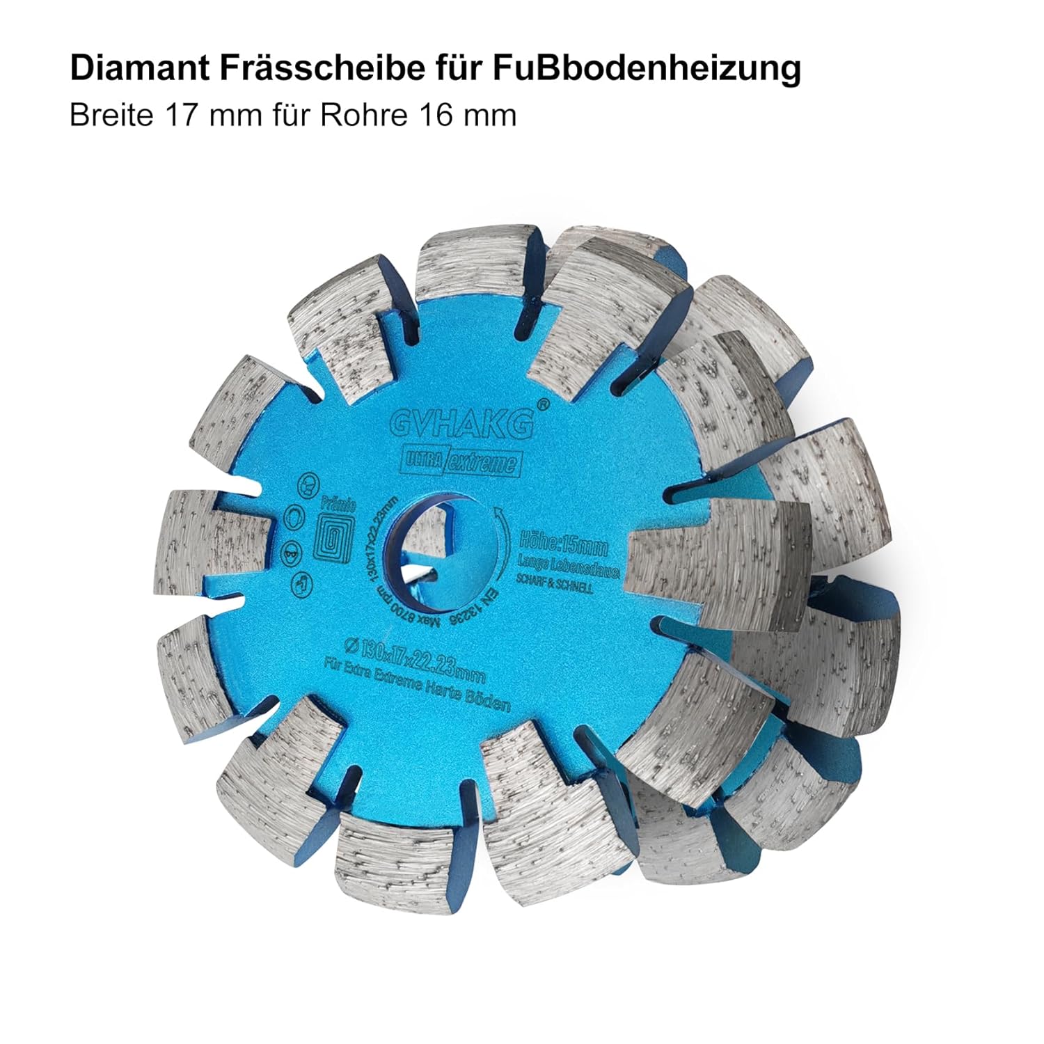 Fußbodenheizungsfräse 130*17*12*22.23mm Diamant Räumscheibe vloerverwarmingsschijf Diamond Tuck Point Blade voor harde granieten betonnen vloer