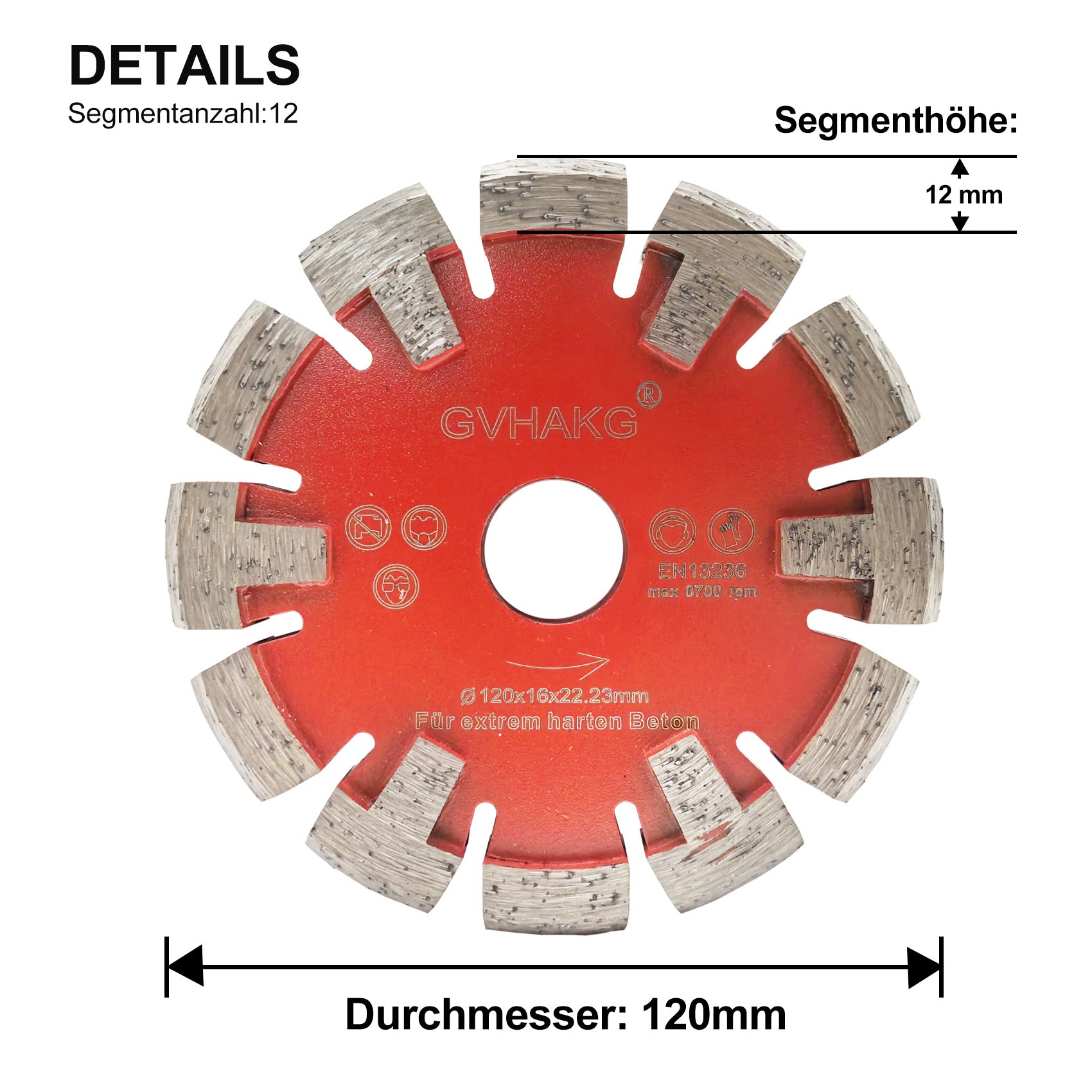 120*15*12*22.23mm GVHAKG Fußbodenheizung frästechnik Diamant Frässcheibe U segment Blade for Hard Granite beton Concrete floor