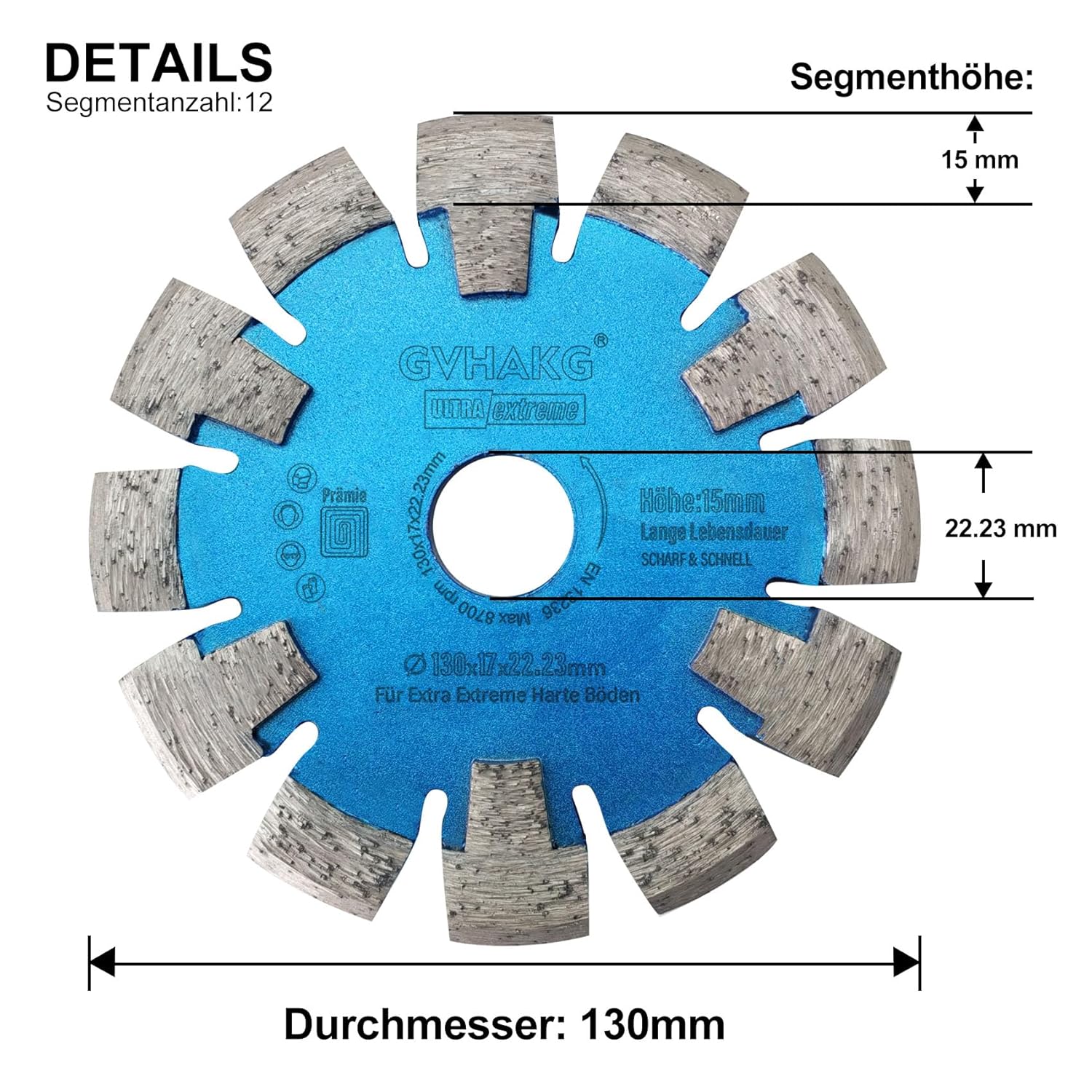 Fußbodenheizungsfräse 130*17*12*22.23mm Diamant Räumscheibe vloerverwarmingsschijf Diamond Tuck Point Blade voor harde granieten betonnen vloer 